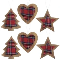 Set Of 6 Tartan Wooden Hanging Christmas Tree Decorations -Halloween Costumes Store XS5263 1600 1 74427.1508510439.1100.1100