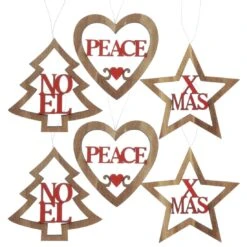 Set Of 6 Wooden Christmas Tree Decorations