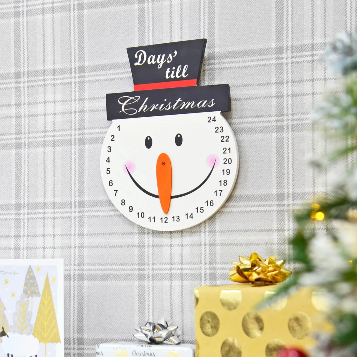 Snowman Head Christmas Wooden Countdown Advent Calendar 23cm 3 Snowman Head Christmas Wooden Countdown Advent Calendar 23cm