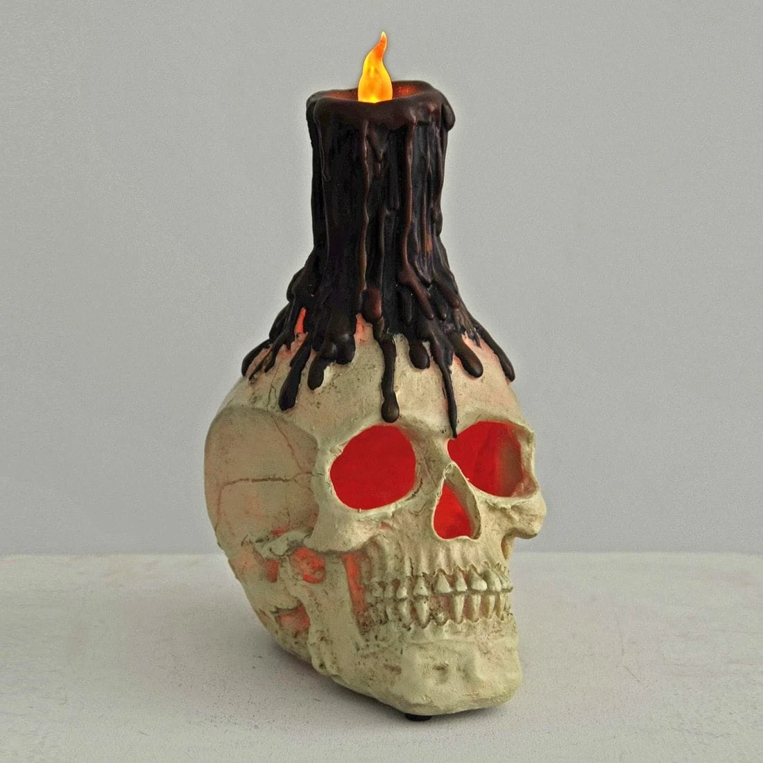 LED Skull Halloween Party Decoration Black Candle Resin 26cm 3 LED Skull Halloween Party Decoration Black Candle Resin 26cm