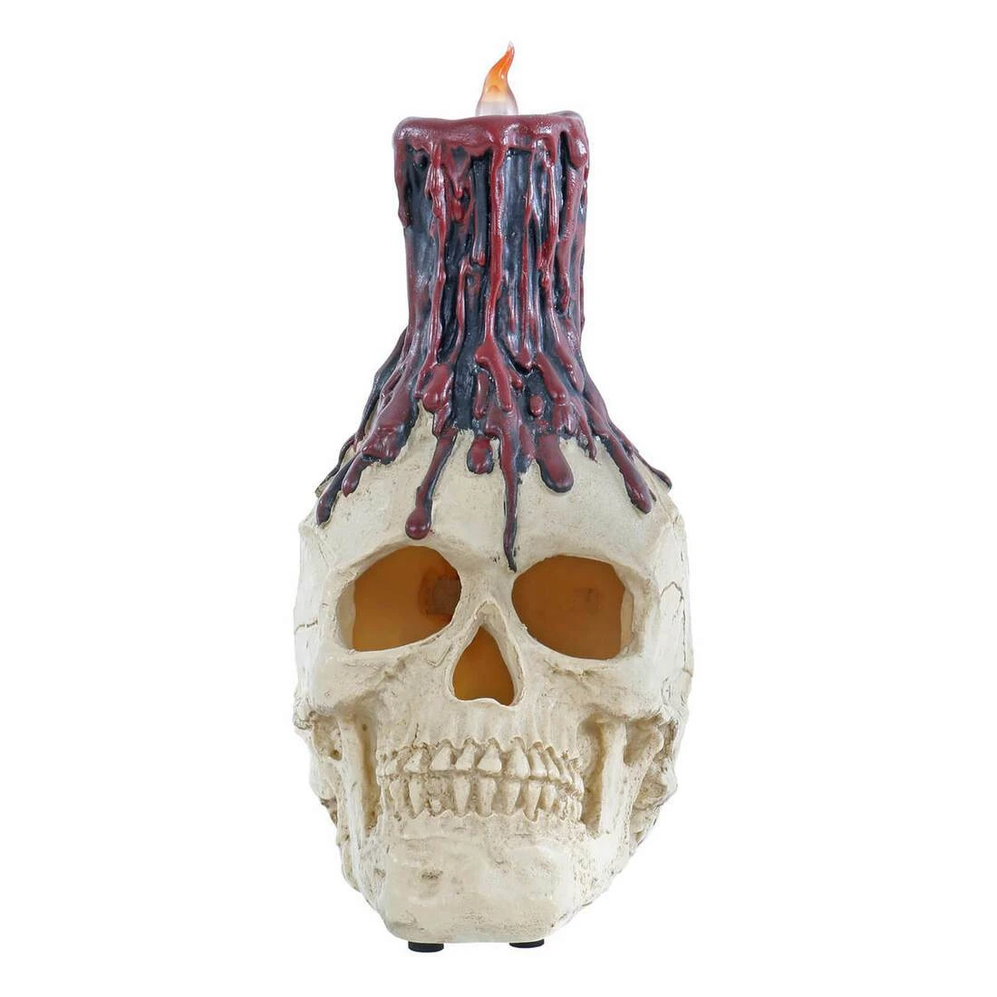 LED Skull Halloween Party Decoration Black Candle Resin 26cm 4 LED Skull Halloween Party Decoration Black Candle Resin 26cm - Image 2