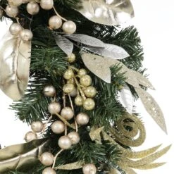 Christmas Wreath Pre-Lit Silver Gold Leaf Berries 60cm (2ft) -Halloween Costumes Store XS5819 1600 2 72872.1539337988.1100.1100