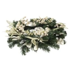 Christmas Wreath Pre-Lit Silver Gold Leaf Berries 60cm (2ft) -Halloween Costumes Store XS5819 1600 4 41658.1539337941.1100.1100