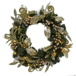 Christmas Wreath Pre-Lit Silver Gold Leaf Berries 60cm (2ft) -Halloween Costumes Store XS5819 1600 5 01514.1539340150.1100.1100