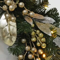 Christmas Wreath Pre-Lit Silver Gold Leaf Berries 60cm (2ft) -Halloween Costumes Store XS5819 1600 6 32683.1539340807.1100.1100