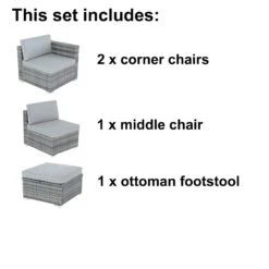 Azuma Monaco 4 Pc Grey Rattan Garden Sofa Set Ottoman Seat -Halloween Costumes Store XS6211 4 1600 4