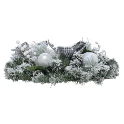 Snow Flocked Christmas Wreath With Grey Tartan Bows 60cm -Halloween Costumes Store XS6434 1600 3 60293.1567498370.1100.1100