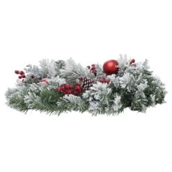 Snow Flocked Christmas Wreath With Red Berries Baubles 60cm -Halloween Costumes Store XS6435 1600 3 23972.1567498312.1100.1100