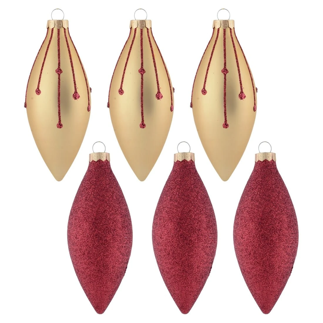 6pk Glass Drop Christmas Tree Baubles With Glitter 5 6pk Glass Drop Christmas Tree Baubles With Glitter - Image 3