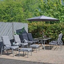 Cadiz 11 Piece Garden Furniture Set Parasol Grey Metal Frame