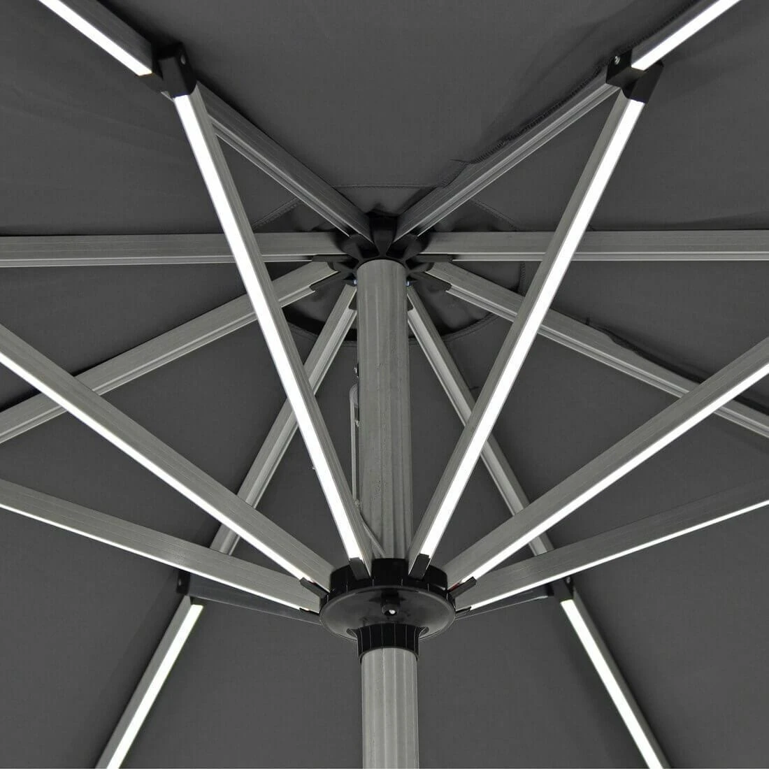 Garden Parasol LED Lights Grey Canopy Patio Umbrella 3m 4 Garden Parasol LED Lights Grey Canopy Patio Umbrella 3m - Image 2