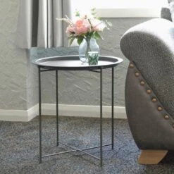 Hodge And Hodge Round Side Table Folding Metal Tray Top