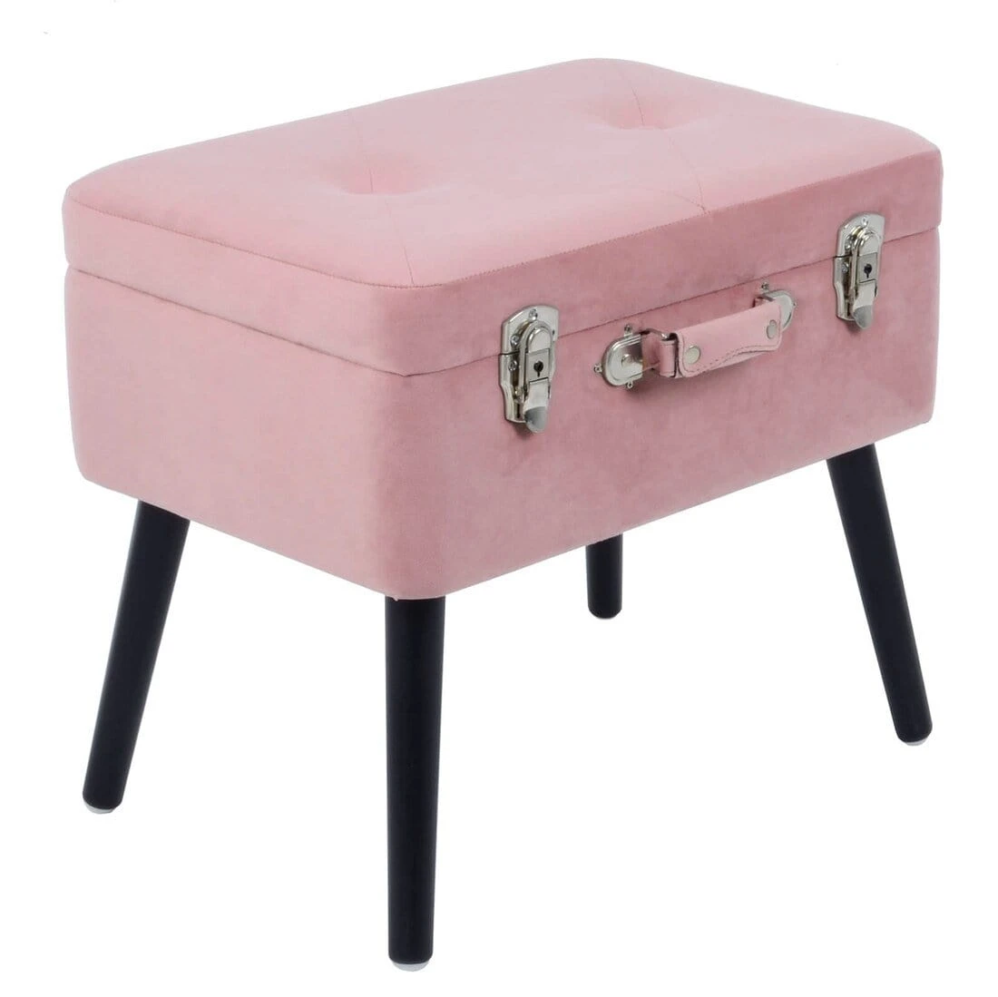 Suitcase Storage Stool Velvet Seat Black Legs Silver Clasps 9 Suitcase Storage Stool Velvet Seat Black Legs Silver Clasps - Image 7
