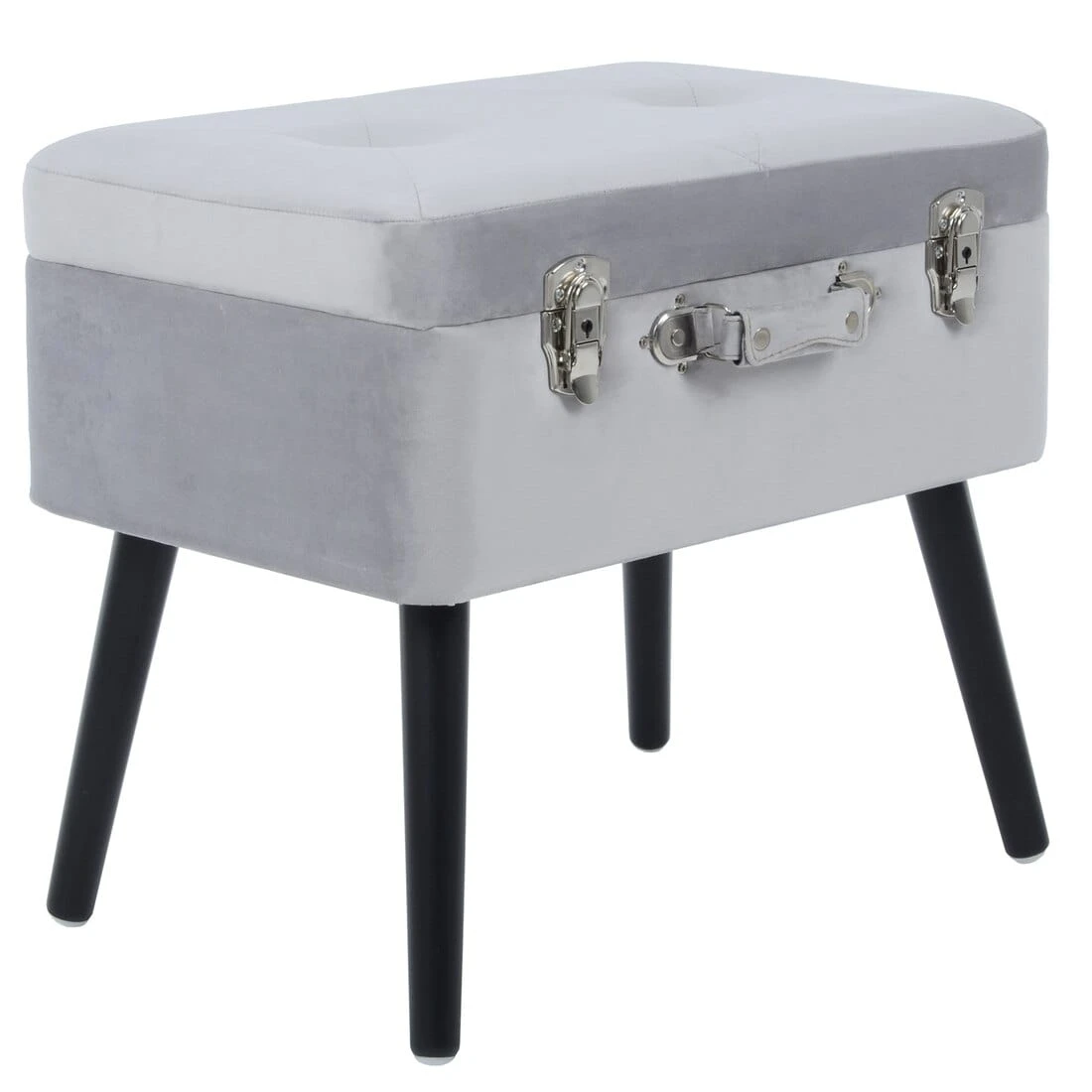 Suitcase Storage Stool Velvet Seat Black Legs Silver Clasps 4 Suitcase Storage Stool Velvet Seat Black Legs Silver Clasps - Image 2