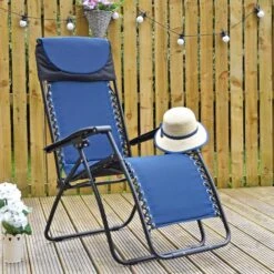 Padded Garden Recliner Relaxer 2 Tone Blue Zero Gravity Chair Garden Seat