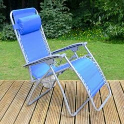 Garden Recliner Chair French Blue Zero Gravity Relaxer Textilene
