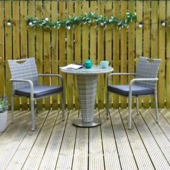 Cone Bistro Set Grey Rattan Garden Table Chairs