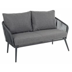 Teramo Garden Sofa Set Black Metal String Seats Glass Table -Halloween Costumes Store XS7068 1600 7