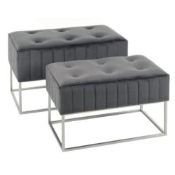 Set Of 2 Nesting Stools Velvet Padded Seats Silver Metal Legs -Halloween Costumes Store XS7091 1600 1 opt