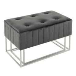 Set Of 2 Nesting Stools Velvet Padded Seats Silver Metal Legs -Halloween Costumes Store XS7091 1600 4 opt