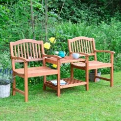 Azuma Solid Wood Love Seat Garden Companion Set Table