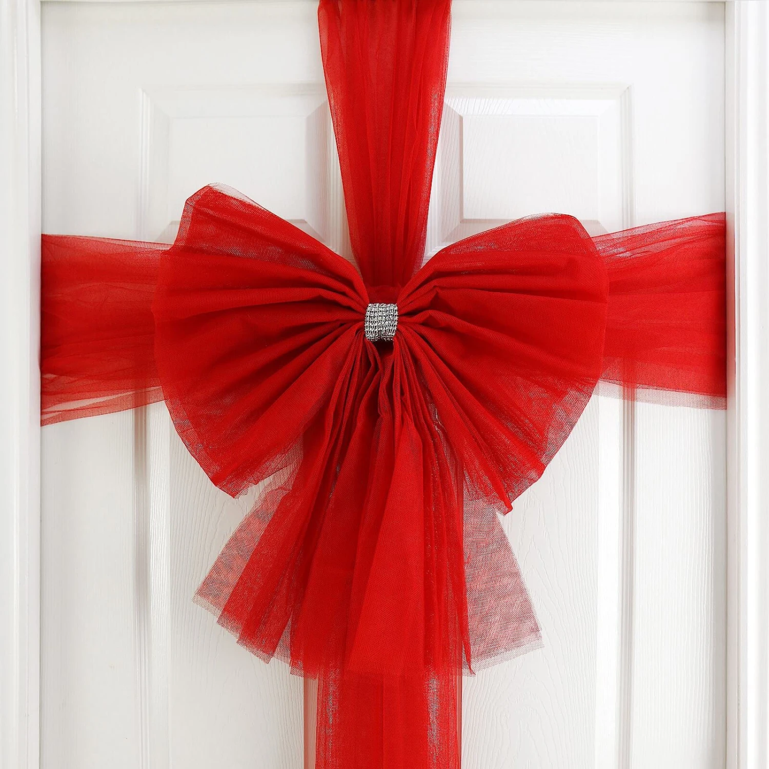 Christmas Door Bow Decoration Diamante Tie Red Silver 4 Christmas Door Bow Decoration Diamante Tie Red Silver - Image 2