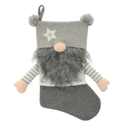 54cm Gonk Christmas Stocking Arms Beard Pom Poms Grey Red -Halloween Costumes Store XS7247 1 opt