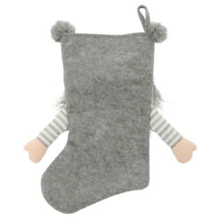 54cm Gonk Christmas Stocking Arms Beard Pom Poms Grey Red -Halloween Costumes Store XS7247 2 opt