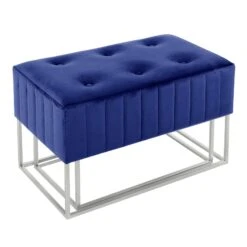 Set Of 2 Nesting Stools Velvet Padded Seats Silver Metal Legs -Halloween Costumes Store XS7304 1600 4 opt