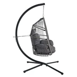 Rimini Swing Chair Garden Hanging Seat Basket Grey Rattan -Halloween Costumes Store XS7359 2