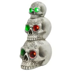 Light Up Skull Stack Colour Change LED Halloween Decoration 30cm -Halloween Costumes Store XS7409 2 opt