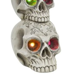 Light Up Skull Stack Colour Change LED Halloween Decoration 30cm -Halloween Costumes Store XS7409 4 opt