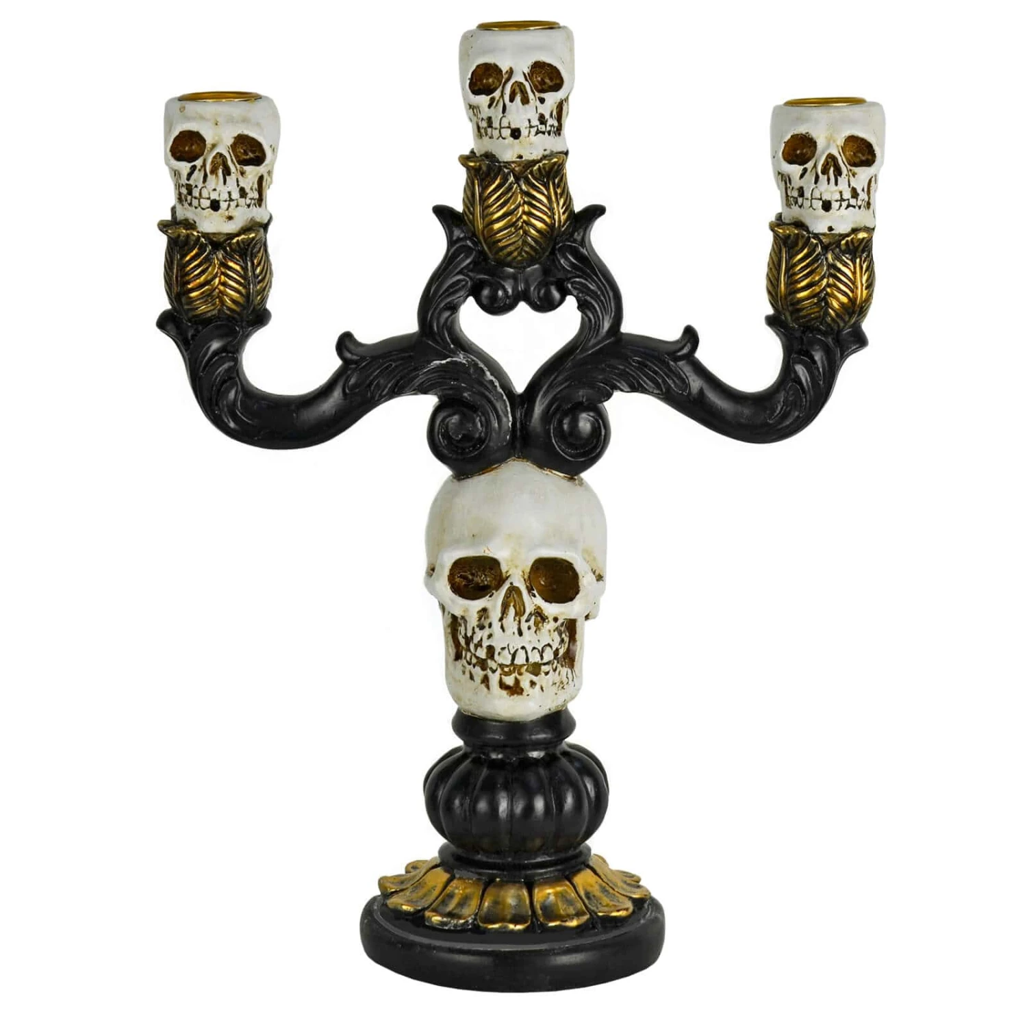 3 Candle Skull Candelabra Black Gold Halloween Decoration 30cm 4 3 Candle Skull Candelabra Black Gold Halloween Decoration 30cm - Image 2