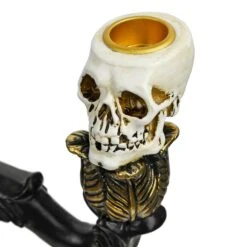 3 Candle Skull Candelabra Black Gold Halloween Decoration 30cm 10 3 Candle Skull Candelabra Black Gold Halloween Decoration 30cm -Halloween Costumes Store XS7413 3 opt