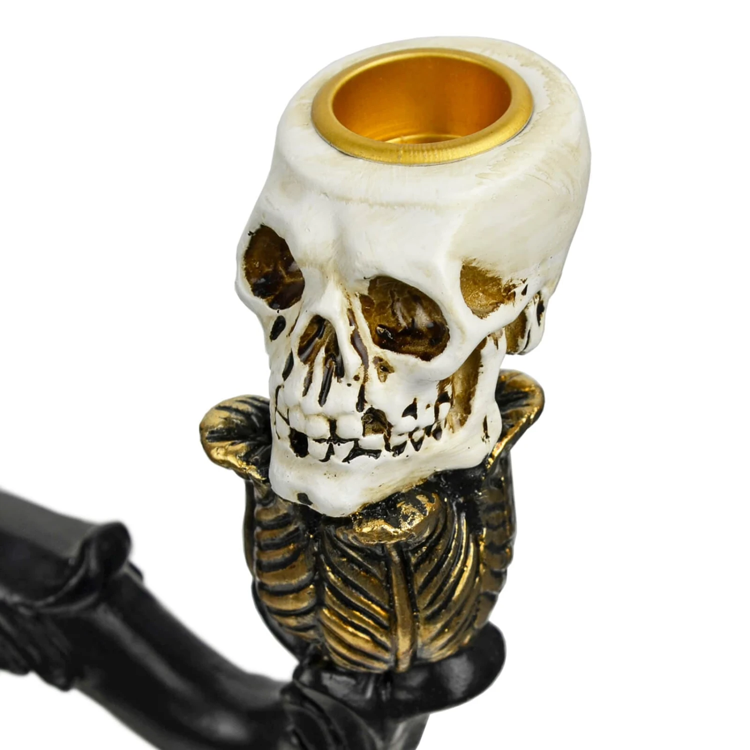 3 Candle Skull Candelabra Black Gold Halloween Decoration 30cm 6 3 Candle Skull Candelabra Black Gold Halloween Decoration 30cm - Image 4