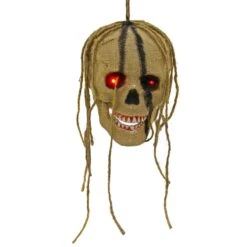 Light Up Hanging Skull Halloween Decoration Rope Hair 19cm -Halloween Costumes Store XS7436 1 opt