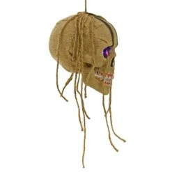 Light Up Hanging Skull Halloween Decoration Rope Hair 19cm -Halloween Costumes Store XS7436 2 opt