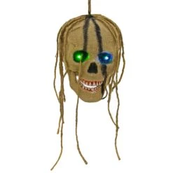 Light Up Hanging Skull Halloween Decoration Rope Hair 19cm -Halloween Costumes Store XS7436 3 opt