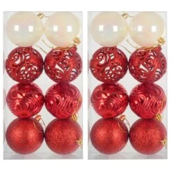 Pack Of 16 Christmas Tree Baubles Mixed Design Decorations 8cm -Halloween Costumes Store XS7473 1 opt