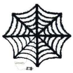 Light Up Spiders Web Black Tinsel Orange LED Decoration 80cm -Halloween Costumes Store XS7531 3 opt