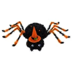 Light Up Spider With Hat Decoration Black Tinsel Orange LED 50cm -Halloween Costumes Store XS7532 2 opt