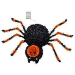 Light Up Spider With Hat Decoration Black Tinsel Orange LED 50cm -Halloween Costumes Store XS7532 3 opt