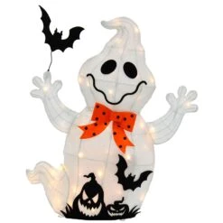 Light Up Ghost With Bat Halloween Decoration White LED 74cm -Halloween Costumes Store XS7535 1 opt