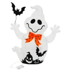 Light Up Ghost With Bat Halloween Decoration White LED 74cm -Halloween Costumes Store XS7535 4 opt