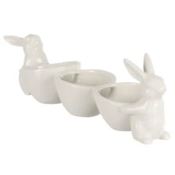 White Rabbits With Easter Egg Candy Bowls Table Decoration 10 White Rabbits With Easter Egg Candy Bowls Table Decoration -Halloween Costumes Store XS7587 2 opt