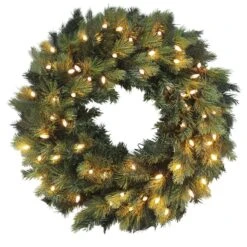 Christmas Wreath Pre-Lit Luxury Artificial Green Pine Tips