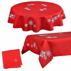 Fabric Christmas Tablecloths Table Covers / Napkins -Halloween Costumes Store snowflake red 1600 opt 40876.1591950178.1100.1100