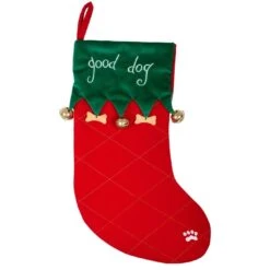 Good Dog Pet Christmas Stocking Red & Green Fabric With Bells -Halloween Costumes Store xs3694 1600 1 82736.1547475769.1100.1100